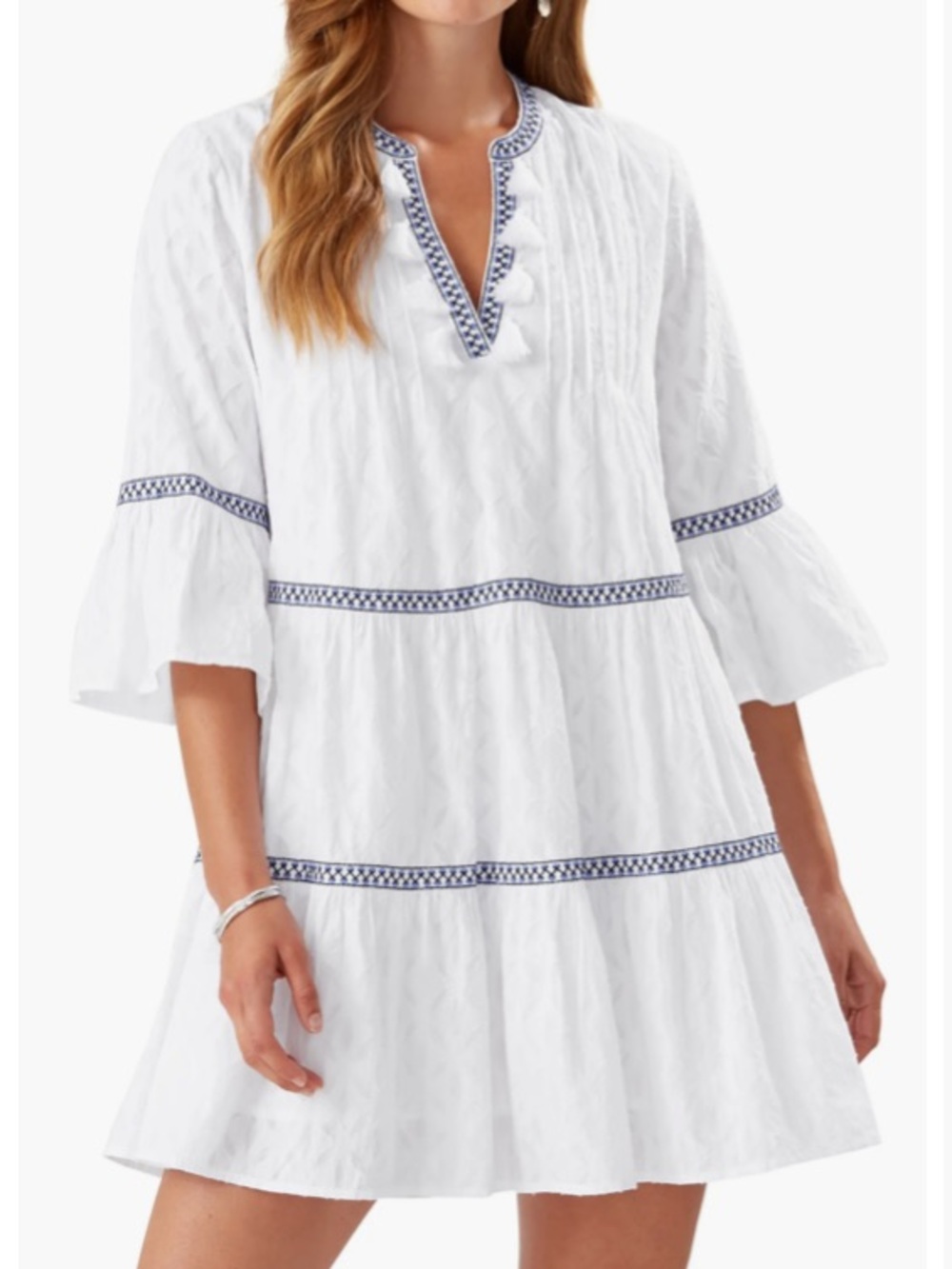 Tommy Bahama Dress Embroidered Tiered Size XS Cotton Tassels Boho Bohemian NWT - Picture 1 of 12